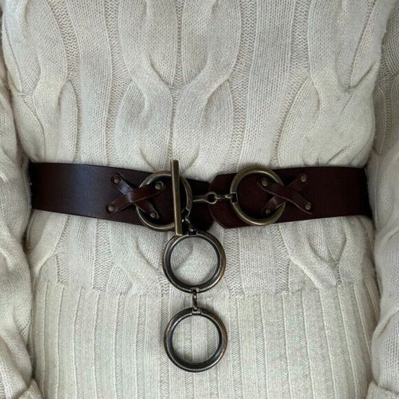 NWOT Preston and York Womens Brown Italian Leather Hippie Waist Belt Sz M - Picture 1 of 5